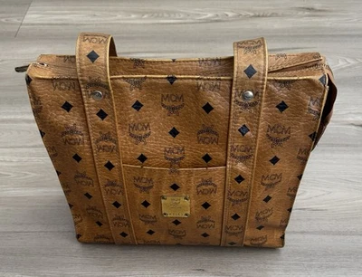 MCM Visetos Leather Handbag Brown Business Bag Shoulder Tote Bag Monogram Logo - Image 1 of 4