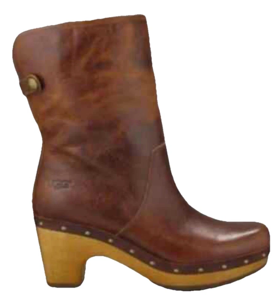 UGG Australia Lynnea Marrón Cuero Piel de Oveja Zueco Botines Talla 9 Foto 1 de 4