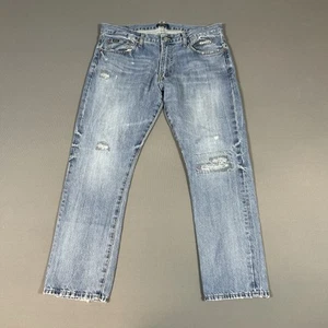 Polo Ralph Lauren Jeans Mens 36 Varick Slim Straight Blue Denim Distressed 36x29 - Picture 1 of 12
