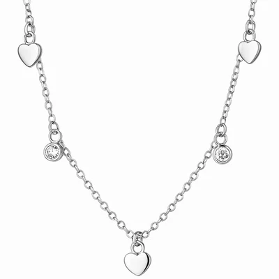 Collana Choker In Argento Sterling Con Ciondoli A Cuore Amore Bezel CZ - Immagine 1 di 4