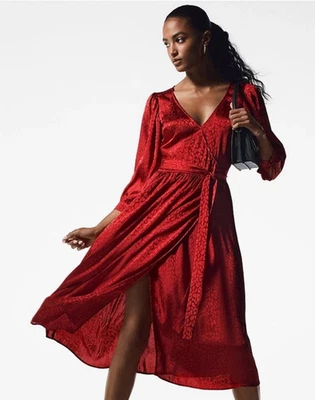 Vestido Michael Kors Para Mujer Sutil Guepardo Jacquard Midi Verdadero Envolvente Rojo Talla S Nuevo con Etiquetas Foto 1 de 4