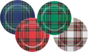 Holiday Plaid Melamine Plate Set 4 Count 9 Inch Reusable Christmas Dinnerware - Picture 1 of 9