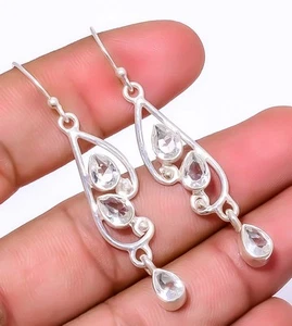 White Topaz 925 Sterling Silver Jewelry Earring 2.15" E_8042_3_4 - Picture 1 of 3