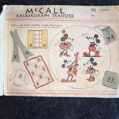 Mickey & Minnie Mouse Doll McCall 30’s 40’s Transfer Kaumagraph Disney #90 3 - Image 1 of 4