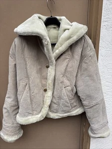 Vintage Synergy Genuine Suede Leather Shearling Coat Size L - Picture 1 of 6