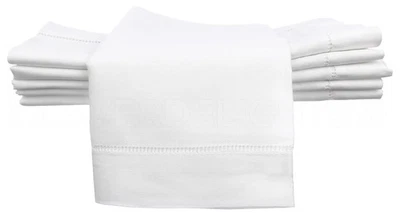 20" White Hemstitch Dinner Napkins - 12 Pack - 55/45 Linen Cotton Blend - Image 1 of 4