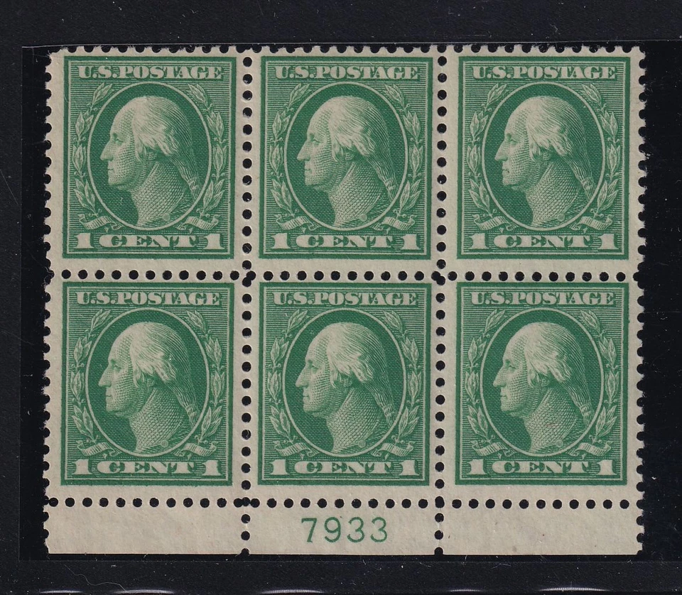 1917 Washington Sc 498 MLH VF with original gum, 1c green, plate block (DU - Image 1 of 1