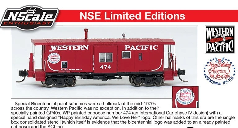 N SCALE ENTHUSIAST (N) SP. RUN BLUFORD SHOPS WESTERN PACIFIC CABOOSE #474 - Image 1 of 1