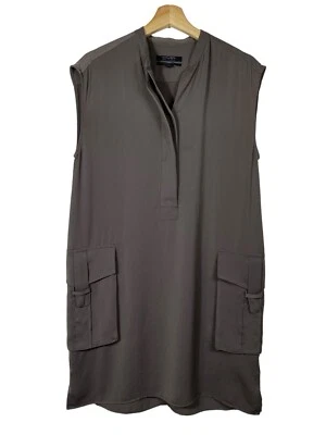 Vestido Camisa AllSaints Talla 6 Gris Safari Bolsillo Sin Mangas Tela Japonesa Utilidad Foto 1 de 4