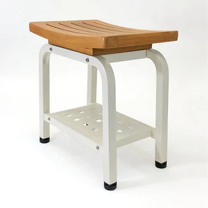 Bali Shower Bench Teak & Aluminum Bath Stool Chair Side Table Light Beige - Picture 1 of 5