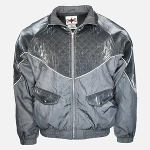ACTIVE FRONTIER 90's Sporty Shiny Quilted Silver Full-Zip Windbreaker Jacket - S - Picture 1 of 5