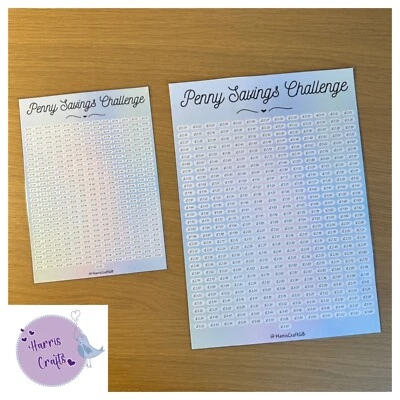 HARRIS CRAFTS GB A4 or A5 Penny Saving Challenge- Money Saving Tracker - Laminated Card/Insert