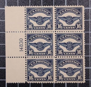 Scott C5 16 Cents Air Mail Wing OG MH Plate Block Left # 14830 SCV $1200.00 - Picture 1 of 2