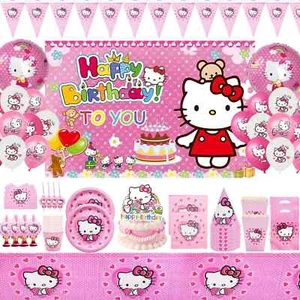 128 PCS Hello Kitty Girls Birthday Party Disposable Supplies - Picture 1 of 3