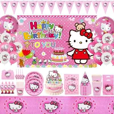128 PCS Hello Kitty Girls Birthday Party Disposable Supplies - Image 1 of 3