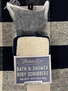 The Hudson Line Men's Bath & Shower Body Scrubbers w/Mesh Bag Set of 4 GR/NVY/BK - Picture 1 of 3