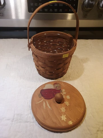 Longaberger 1992 Small Fruit Basket Combo CUSTOM Painted Lid, Protector Angel Cover