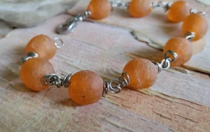 Sea Glass Bracelet chunky Orange Bold beach theme recycled Powder Glass - Picture 1 of 5