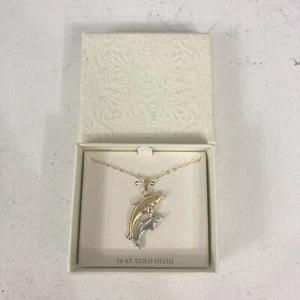 New 10K Yellow & White Gold Dolphin Fish Sea Ocean Pendant GF - Picture 1 of 4
