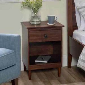 Classic Mid Century Modern 1-Drawer Walnut Solid Wood Nightstand Side Table - Picture 1 of 8