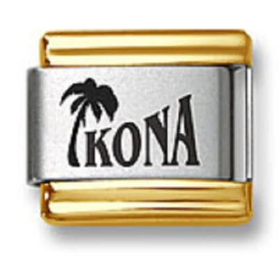 Italian Charm Bracelets Laser Kona Palm Tree Gold Trim Stainless Steel Link 9mm - Image 1 of 2
