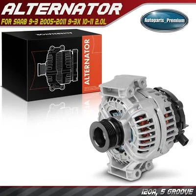 Alternator for Saab 9-3 2005-2011 9-3X	10-11 L4 2.0L 120A 12V CW 5-Groove Pulley - Image 1 of 4