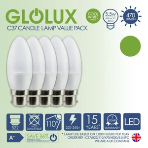 Glolux LED Vela Bombilla Bayoneta B22 Ahorro de Energía 5.5W Blanco Frío - Imagen 1 de 9