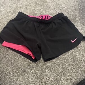 Ladies Nike Shorts Dri Fit Black/PinkShorts With Inner Briefs M