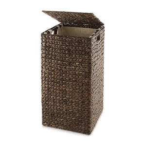 Woven Square Laundry Hamper Clothes Basket with Liner, Espresso Wicker Hyacinth - Picture 1 of 1