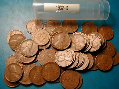 1932-D LINCOLN WHEAT CENT PENNY ROLL, 50 coins, rarely offered roll Cover