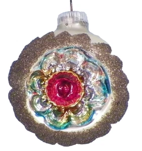 6 Lanissa Christmas Ornaments Indent Glass Mica Glitter Germany in OB 1950s #745 - Picture 1 of 11