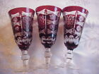 Bohemian Crystal Cut to Clear Ruby Red Wine Goblet Vintage Set 3