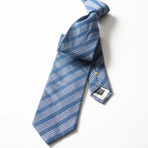 SOCIETY Tie Blue Striped Silk Cotton Italy Made Menswear Classic - Picture 1 of 5