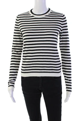 Suéter Pullover Top Blanco Terciopelo Para Mujer Algodón Tejido Rayas Manga Larga Talla XS Foto 1 de 4
