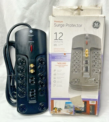 GE PREMIUM 12 Outlet Surge Protector 8 ft Long Cord 4200 Joules Router Plugs NIB - Image 1 of 4