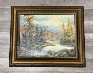 Vintage 80er Ölgemälde Wald Bach Landschaft gerahmt signiert 19,5 x 23,5 - Bild 1 von 11
