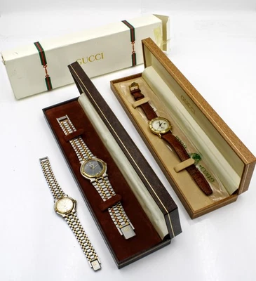 古驰 9000L 9000M 3800 Jr 奶油色/黑色表盘日期腕表 3 件装 #WB3432-2 — 第 1/4 张图片