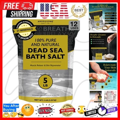 Sal de baño natural sin perfume del Mar Muerto - 5 libras para relajación muscular y desintoxicación Foto 1 de 4