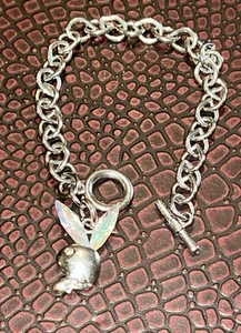 Pulsera vintage de diamantes de imitación Playboy Bunny con cadena tono plata - Imagen 1 de 8