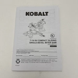 Kobalt 7-1/4” Compact Sliding Single-Bevel Miter Saw Service Manual 5265149 - Picture 1 of 1