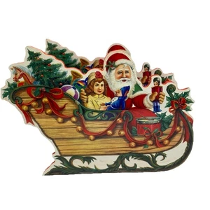Weihnachtsmann Schlitten Weihnachten Herzstück Deko Holz Vintage  - Bild 1 von 16