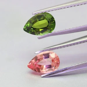 2,00 ct wunderschönes rosa & grün umgekehrte Farbe Turmalin Birnenform passendes Paar - Bild 1 von 2