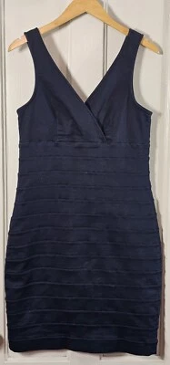 EXPRESS Dress Junior's Size L Dark Blue Denim Body Contour V-Neck Mini Mummy - Image 1 of 4