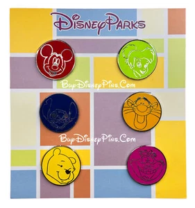 Character Rounds Booster 6 Pin Set Disney Pin Lot Pooh Tigger Mickey Tinkerbell - Picture 1 of 5
