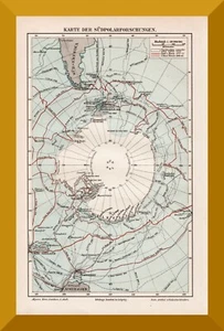 Karte der Südpolarforschungen +Historischer Plan von 1895+ Antarktis,Cook,Wilkes - Bild 1 von 3