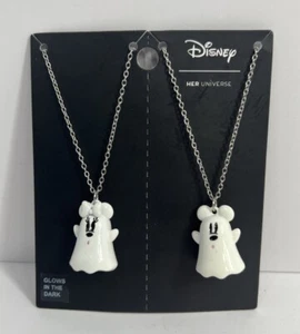 Disney Mickey Mouse & Minnie Mouse Ghost GITD Best Friend Necklace Set - Picture 1 of 1