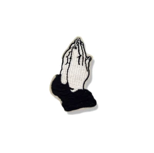 Parche manos monje termoadhesivo por calor para ropa religion patch pequeño rezo - Picture 1 of 3