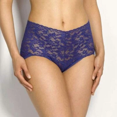Hanky Panky RETRO Midnight Blue Nylon Signature Lace V-Kini Bikini Brief - M - Image 1 of 4