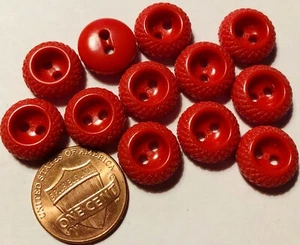 12 Small Thick Concave Bright Red Plastic Sew-through Buttons 1/2" 12.5mm 10484 - Picture 1 of 1