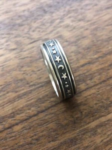 Vintage Men’s Sterling Silver 925 Moon Stars Band Spinner Ring 12.5 - Picture 1 of 4